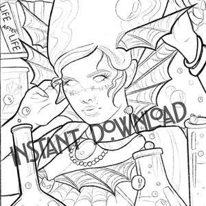 Halloween Bride of Frankenstein Instant Download Coloring Page PDF