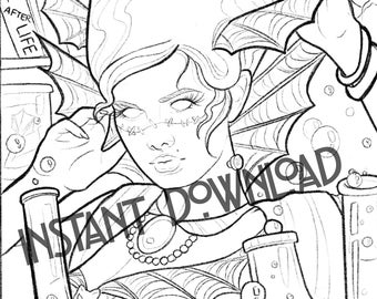 Halloween Noiva de Frankenstein Download instantâneo da página para colorir PDF