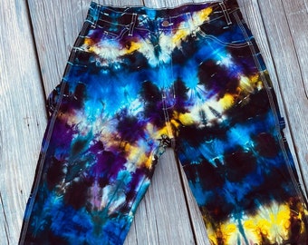 Dickie's Relaxed Fit Iced Dye Tie Dye Painter's Pants Midnight at the Oasis Design Black/Blues/Purples/Yellow