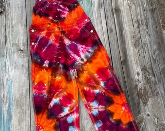 Dickie's Painter's Bib Overall Iced Dye Tie Dyed Oranges/Pinks/Maroon/Reds