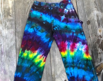 Dickie's Relaxed Fit Iced Dye Tie Dye Painter's Pants Semi Spiral Black/Teal/Pink/Purple/Yellow