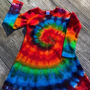 Girls Rainbow Spiral Ice Dye Tie Dye Long Sleeve Dress - Etsy