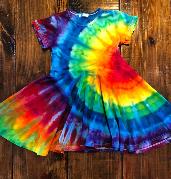 Girls Rainbow Tie Dye Skater Cotton 