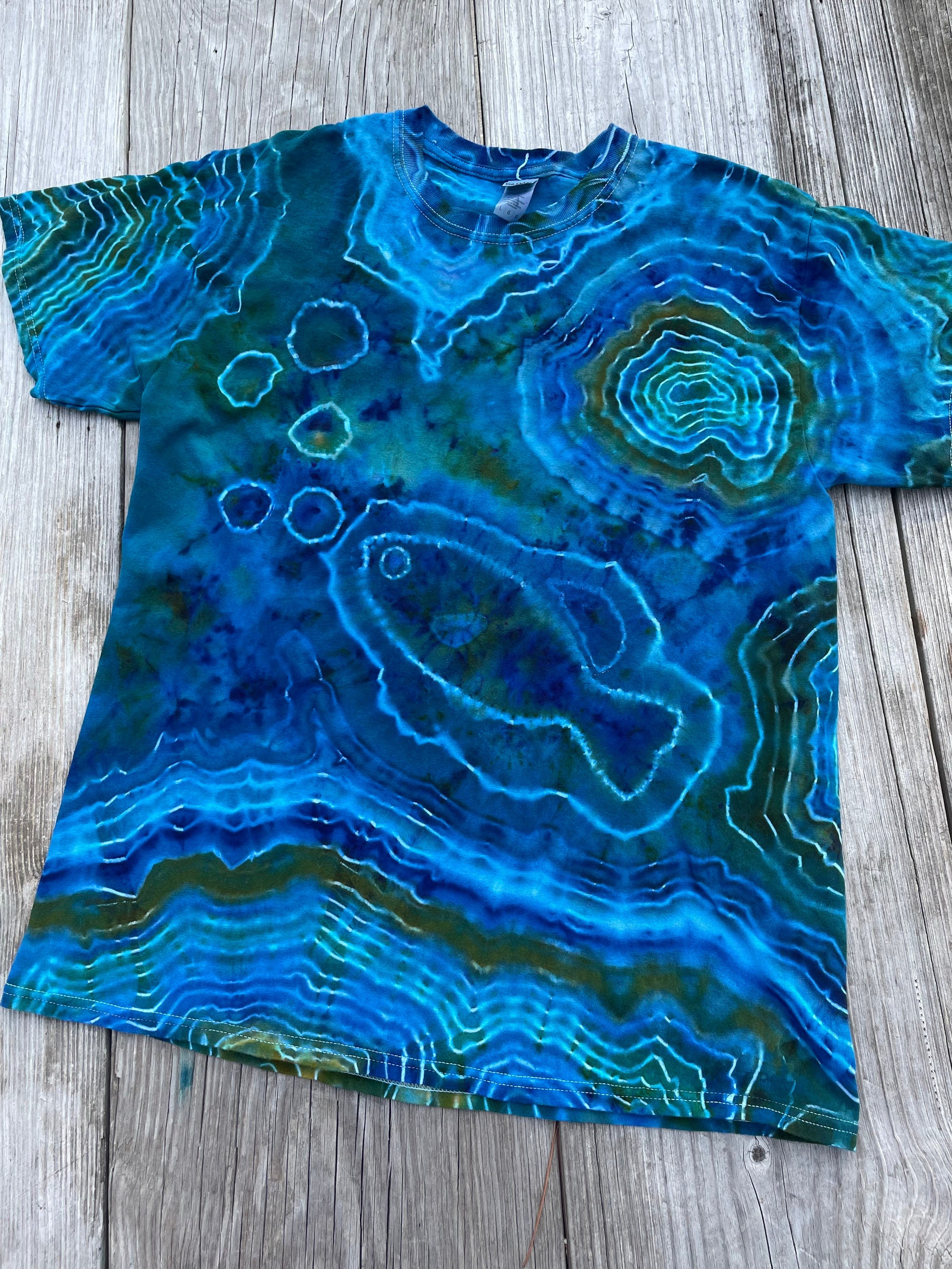 Gone Fishing Blues/brown/greens Geode Ice Dye Tie Dye Shirt 