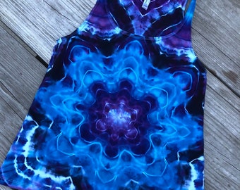 Women's Snow Flake Purple/Blues Tie Dye Cotton Loose Fit Tank Top