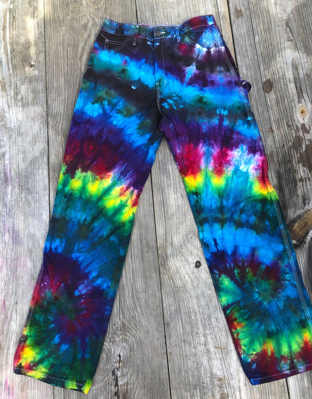 Dickie's Relaxed Fit Iced Dye Tie Dye Painter's Pants Semi Spiral Black ...