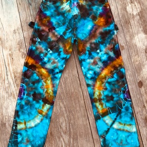 Dickie's Relaxed Fit Iced Dye Tie Dye Coral Reef Painter's Pants Gold/Turquoise/Browns