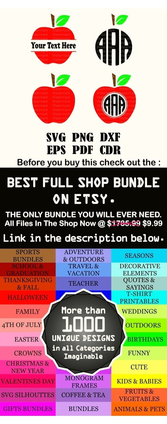 Download Apple Monogram Frame Bundle Svg Png Dxf Apple Heart Etsy