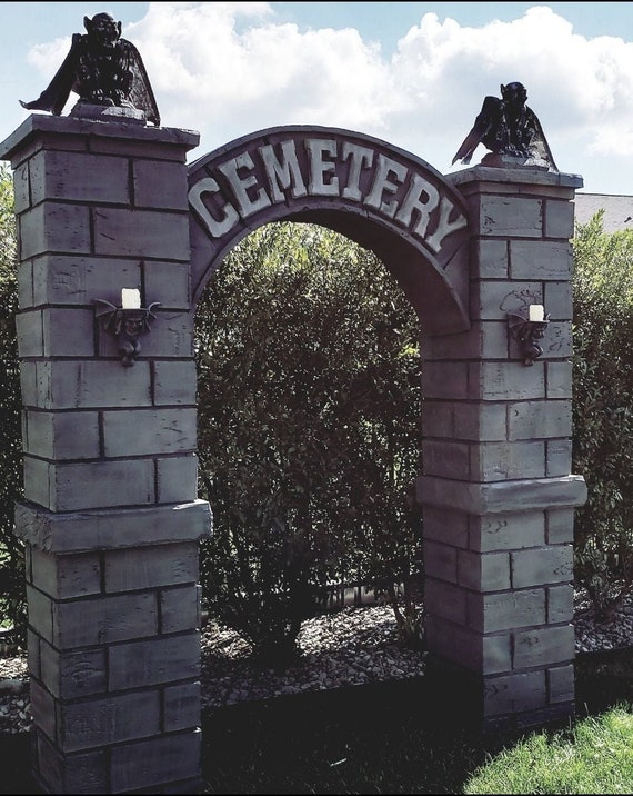 HUGE Cemetery Entrance, Halloween Prop, Yard Decoration, Graveyard Art,  Stone Pillars, Archway Columns, Skeleton, Gate, Gargoyle Decor - Etsy