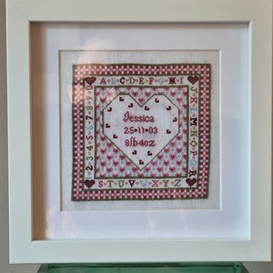 Handmade-baby birth sampler-Personalised-Finished cross stitch sampler-nursery decor-personalised gift for newborn baby