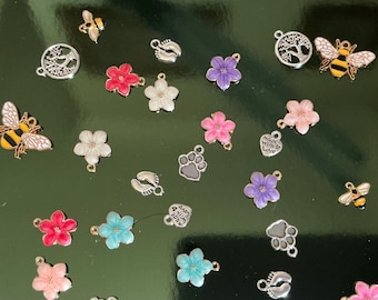 Charms-Silver Charms-Bee Enamel Charms-Flower Enamel Charms-Paw Prints-Tree of Life-Made With Love-Heart-Tiny Toes