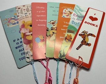 Bookmark-Winnie the Pooh Inspired-Page Marker-Books-Reader-Read-Single Sided-Traditional Bookmark-Tassel-Tigger-Piglet-Eeyore-Fun-Decorative