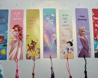 Bookmark-Disney Inspired-Page Marker-Books-Reader-Read-Single Sided-Traditional Bookmark-Tassel-Bambi-Elsa-Olaf-Princesses-Fun-Decorative