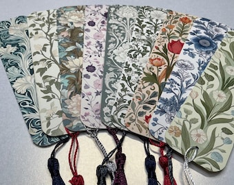 Bookmark-William Morris Inspired-Page Marker-Books-Readers-Read-Double Sided-Traditional Bookmark-Tasseled-Floral-Nature