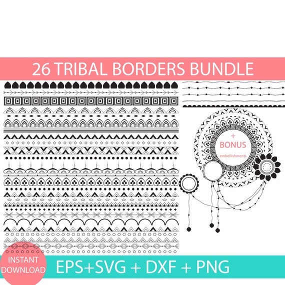 Download Tribal Border Svg Eps Dxf Png Bundle Mandala Embellishments Etsy