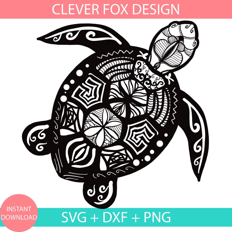 Download Sea Turtle SVG Mandala Turtle DXF Zentangle Animal PNG Cut ...