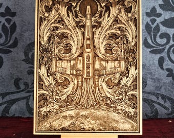 Maple Wood Space Ship Wall Art: Sci-Fi Fan Gift