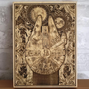 Husband Wood Anniversary Gift for Him: Engraved Geek Gift, Spaceship Wall Art