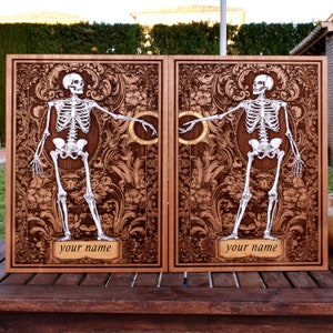 Halloween Wedding Wood Anniversary Skeleton Couple Gifts for Gothic Wedding, Bride and Groom, Personalized Gifts