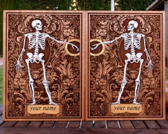 Halloween Wedding Wood Anniversary Skeleton Couple Gifts for Gothic Wedding, Bride and Groom, Personalized Gifts