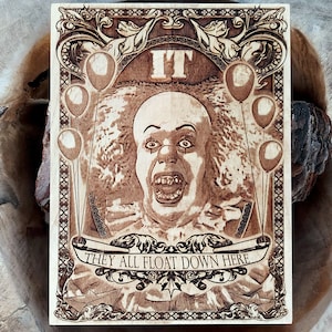 5-Year Wood Anniversary Gift - Penny Clown Horror Engraved Wall Art, IT-Inspired Creepy Decor, Circus Macabre Gift