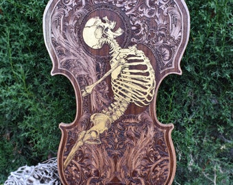 Human Skeleton Wood Art - 5-Year Anniversary or Birthday Gift, Personalized Gothic Decor Hand-Painted & Carved