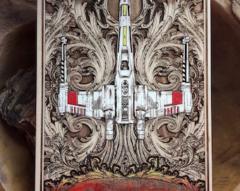 Handcrafted Sci-Fi Starship Wood Art - 5-Year Anniversary Gift, Space Battle Decor, Personalized Engraved Wall Art