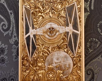 Hand-Painted Sci-Fi Wall Decor, 5 Year Anniversary Geek Gift, Retro Space Battle Wood Art