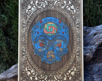 Aztec Art Mayan Skull Wall Decor - Perfect Wood Anniversary or Housewarming Unique Personalized Gift Idea