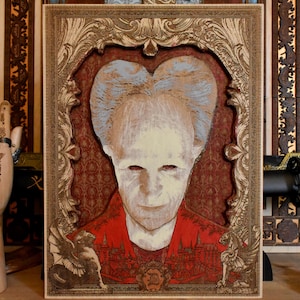 Count Dracula Portrait | Limited Edition Vampire Nosferatu Wood Art | Hand-Carved Wall Decor for Horror Fans  | Own a Piece of Gothic Legend