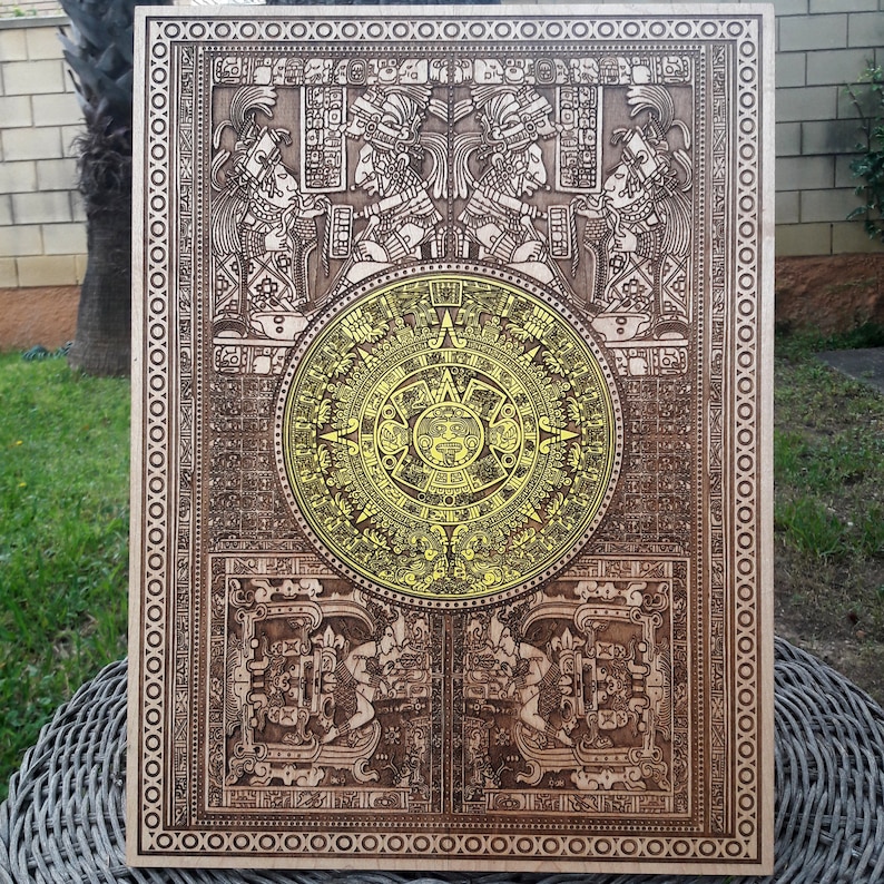 Aztec Calendar Engraved Pattern Aztec Calendar Mayan Wood Art – Custom Engraved Wooden Wall Decor ...