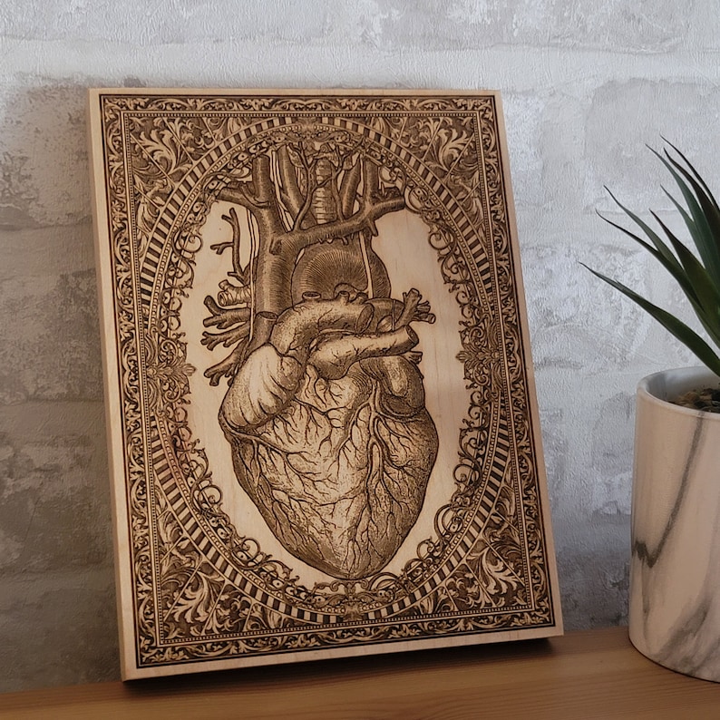 Anatomical Heart, Wood Wall Art Medical Cabinet, Cardiologist Doctor Gift, Med Student Graduation, Cardiology Decor, Woodcarved image 3