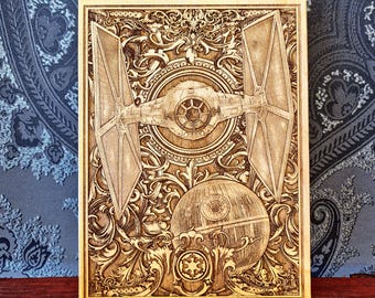 Geek 5 Year Anniversary Gift, Space Battle Wood Art, Engraved Sci-Fi Decor
