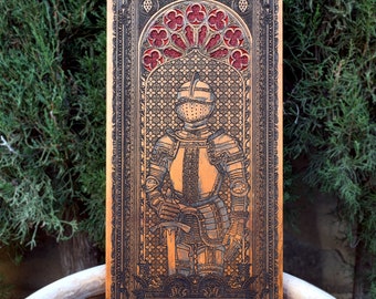 Medieval Knight Armor, Wood Anniversary Gift for Dad, Grandad, Husband, Men Wood Gift, Laser Engraved Art on Cherry wood