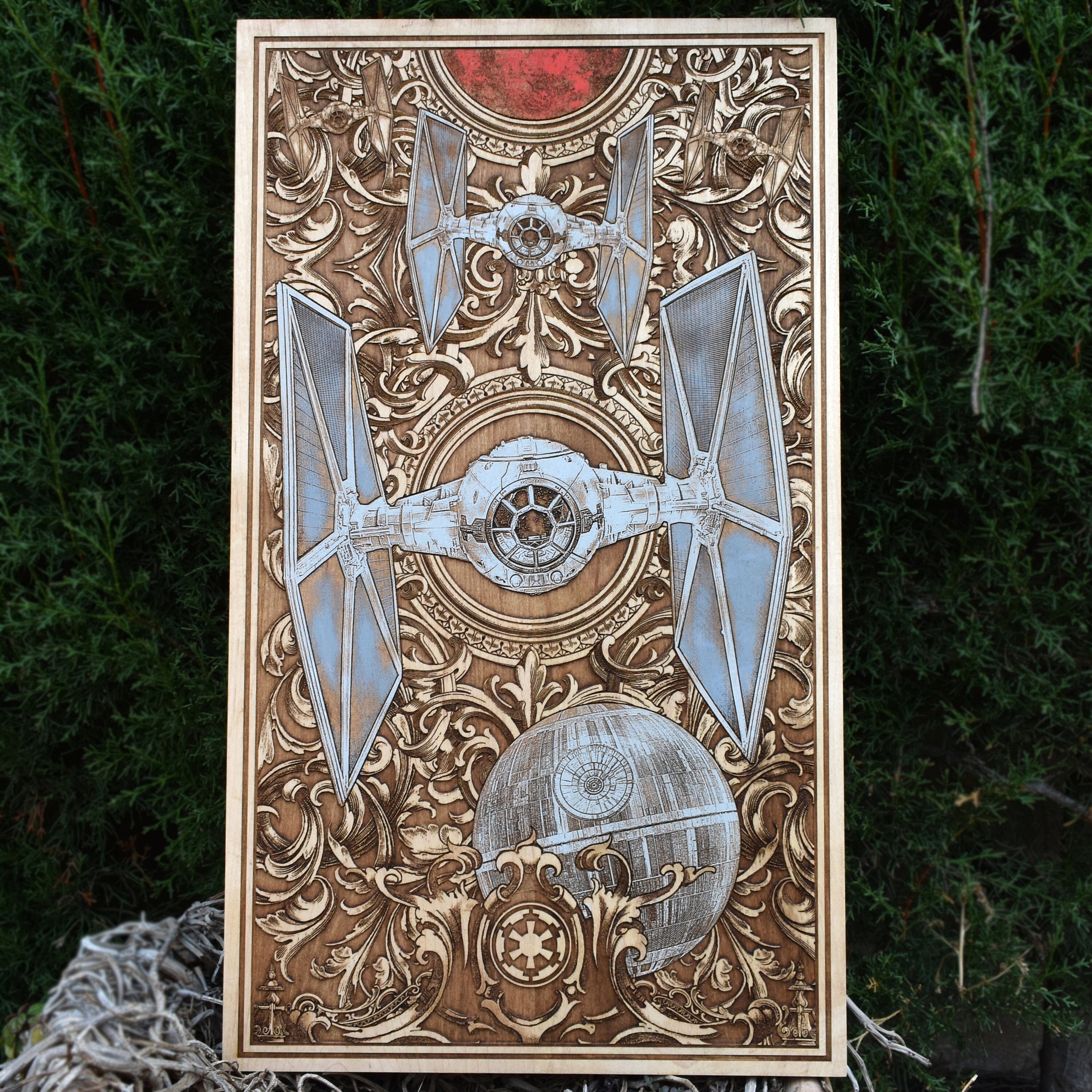 5-Year Anniversary Wood Art: Hand-Painted Sci-Fi Starfighter Decor
