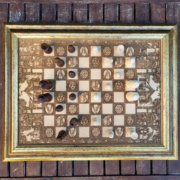 Jeu d'échecs vintage Circus en bois - Idée cadeau d'anniversaire personnalisée avec pion inclus, ensemble de jeu de société classique