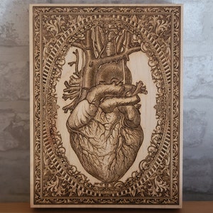 Anatomical Heart, Wood Wall Art Medical Cabinet, Cardiologist Doctor Gift, Med Student Graduation, Cardiology Decor, Woodcarved image 1