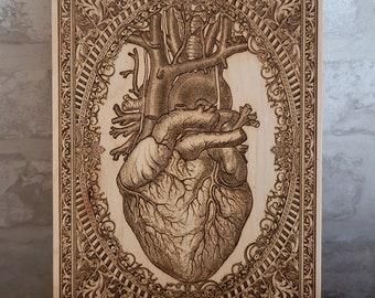 Cuore anatomico, mobiletto medico in legno da parete, regalo per cardiologo, laurea di uno studente di medicina, decorazione per cardiologia, intagliato nel legno