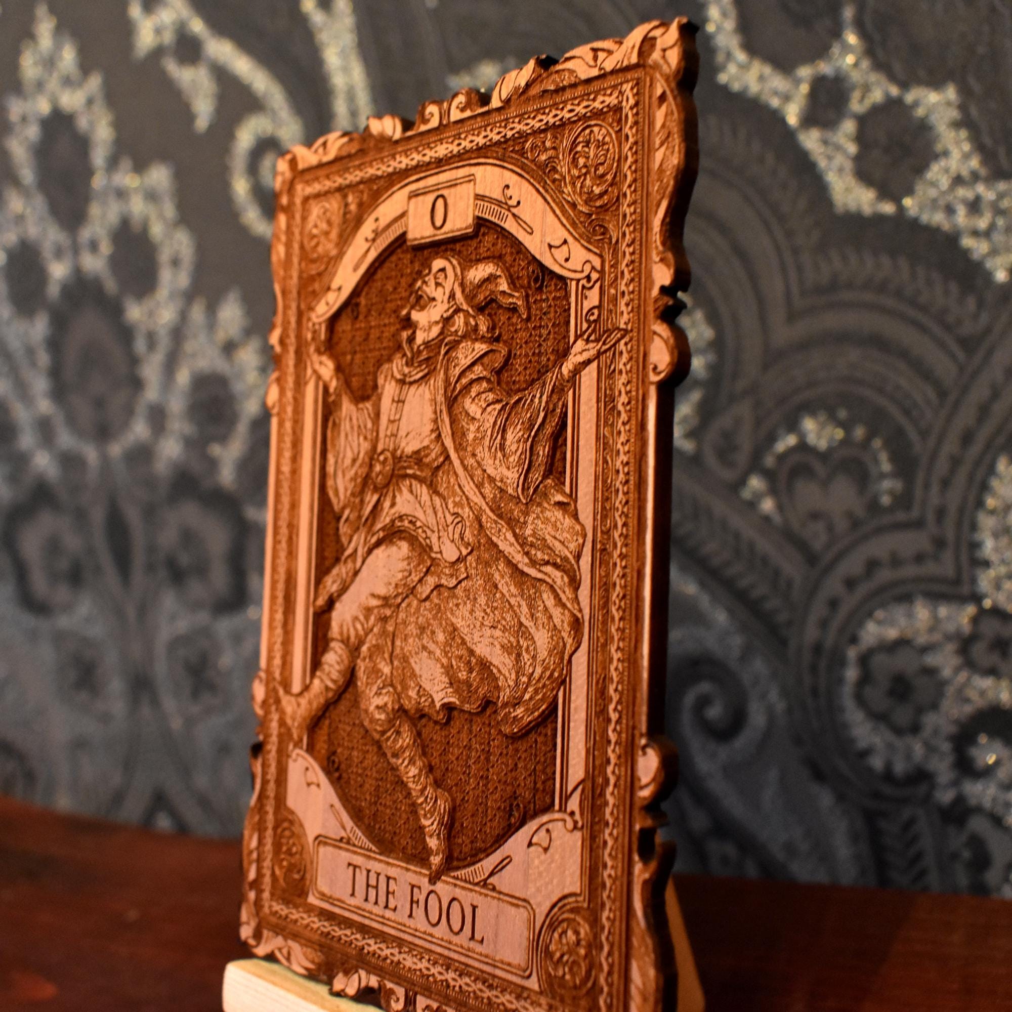 The Fool Tarot Mini Artwork on Cherry Wood – Laser Engraved Gothic ...