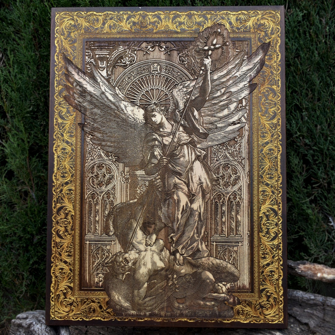 Saint Michael Archangel Wood Icon: Laser Engraved Guardian Angel Art - Etsy
