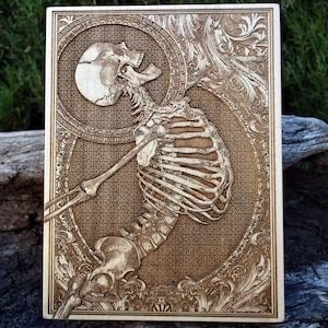 Wood Anniversary Gift - Unique Present for Men, Birthday Celebration - Wood Carved Art - Personalized Human Skeleton - A5 Size