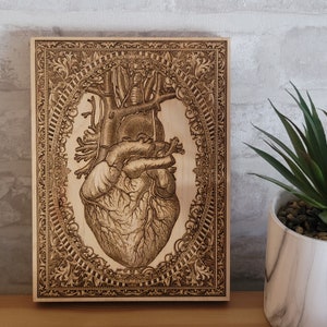 Anatomical Heart, Wood Wall Art Medical Cabinet, Cardiologist Doctor Gift, Med Student Graduation, Cardiology Decor, Woodcarved image 6