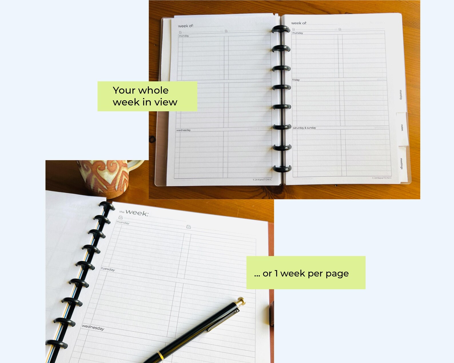 Printable Weekly Planner, Undated Week on 2 Pages, Two-column Layout ...