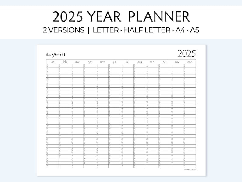 Yearly Printable Planner for 2025, Minimalist Yo1p for Work, Family