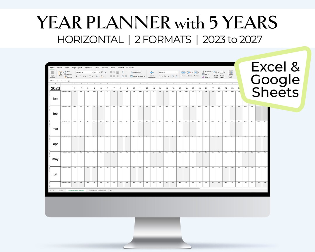 Horizontal 2023 2025 2025 2026 2027 Year Planner Etsy UK