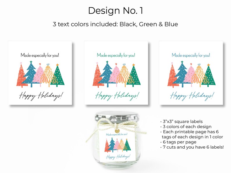 Printable Gift Tags, Square Christmas Gift Tags, 3 Holiday Designs on 3 ...