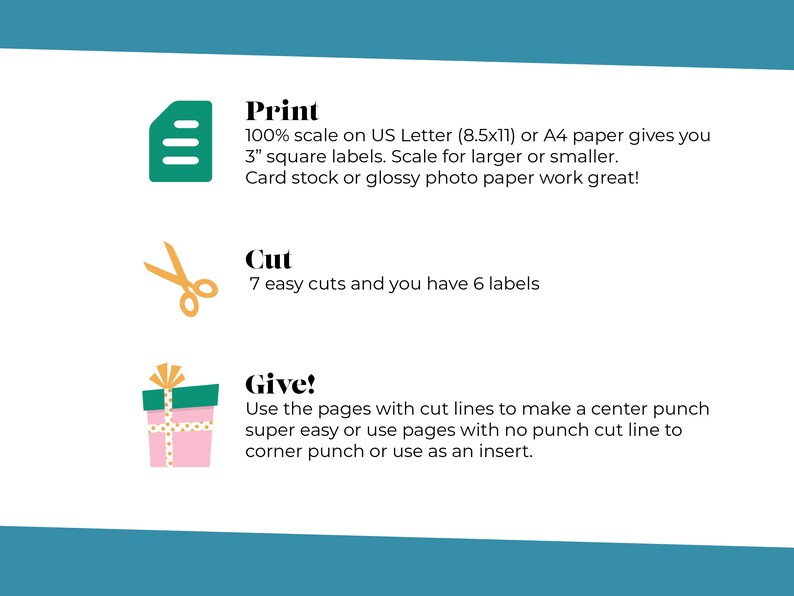 Printable Gift Tags, Square Christmas Gift Tags, 3 Holiday Designs on 3 Inch Square Tags, Hand ...
