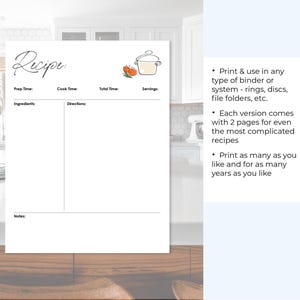 Ausfüllbare druckbare Rezeptvorlage, 8,5 x 11, 2-seitige PDFs in drei Formaten, Rezepte digital teilen, auf US Letter drucken Bild 5
