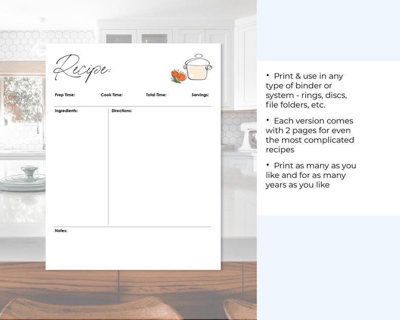 Ausfüllbare druckbare Rezeptvorlage, 8,5 x 11, 2-seitige PDFs in drei Formaten, Rezepte digital teilen, auf US Letter drucken Bild 5