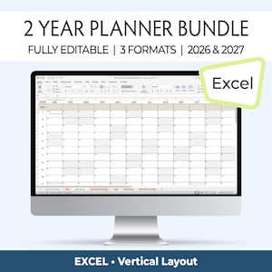 Year Planner Excel Spreadsheet, Family, school, professional, travel schedules, Annual organizer, 2026 and 2027